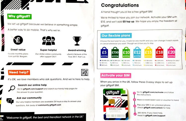 tarjetas Giff Gaff gratis desde España