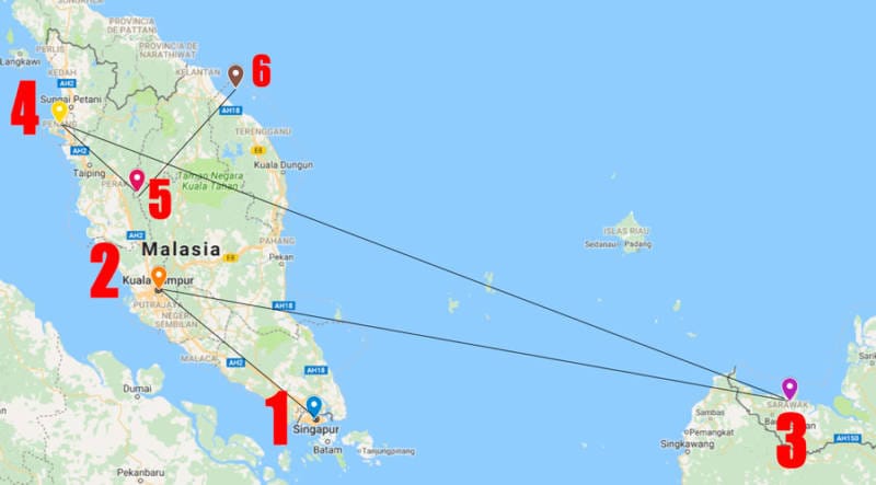 itinerario malasia Singapur con Borneo