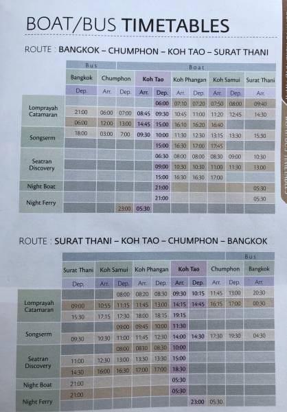 horarios bus y ferry a Koh Tao