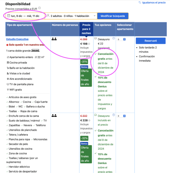 duda con la cancelación gratuita de Booking.com