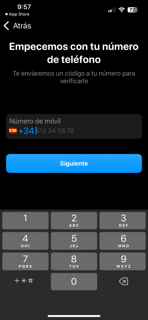 Pantalla de bunq Free pidiendo el número de teléfono para crear la cuenta