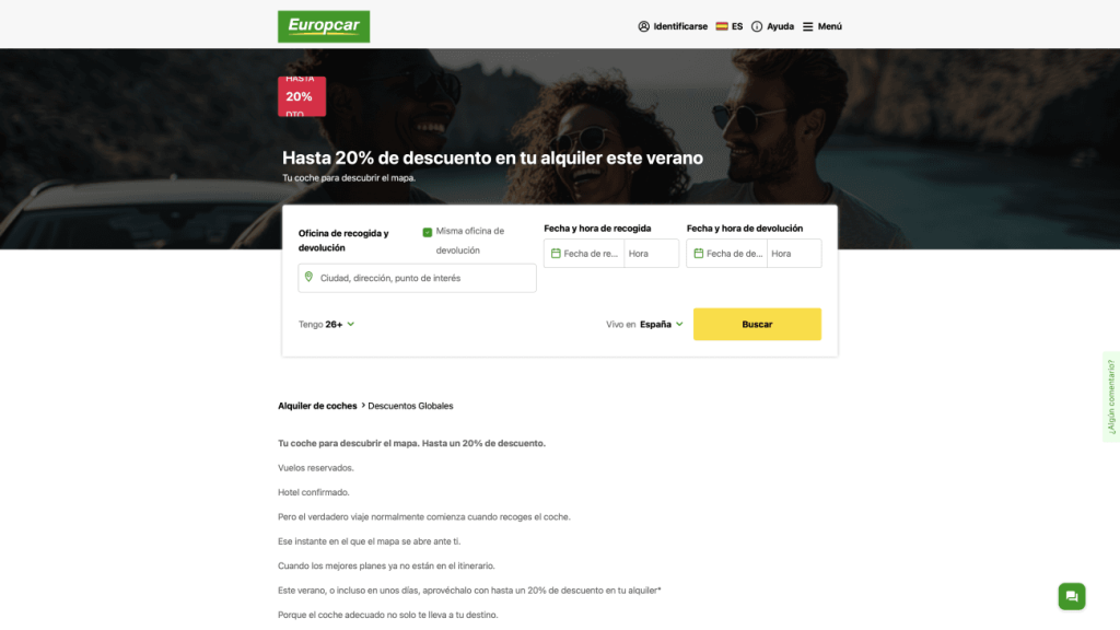Página descuentos Europcar
