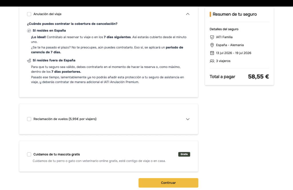 ¿vale la pena el seguro de anulación de Iati?