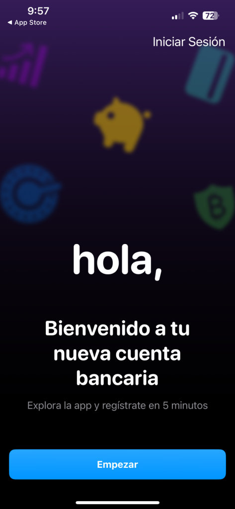 Pantalla de bienvenida de la app bunq Free con el botón Empezar
