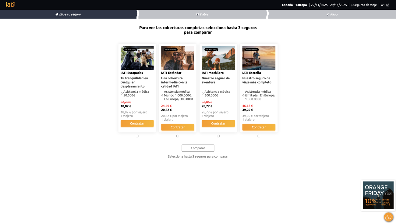 Tabla de pólizas IATI con el descuento Black Friday del 15 por ciento aplicado