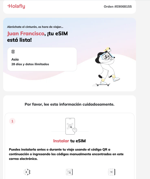 email instalación eSIM Holafly opiniones paso a paso