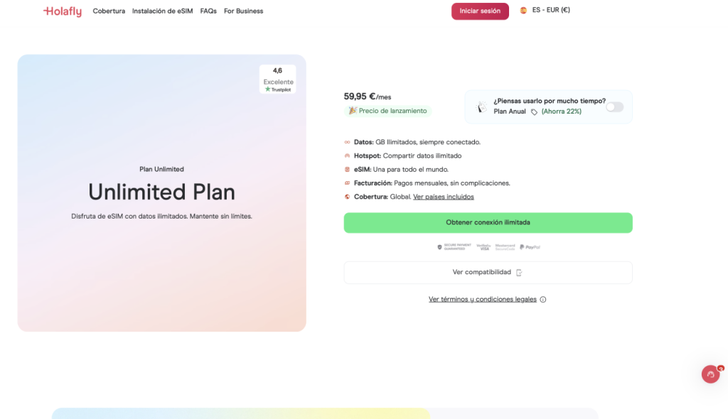 Holafly Plans Unlimited precio mensual