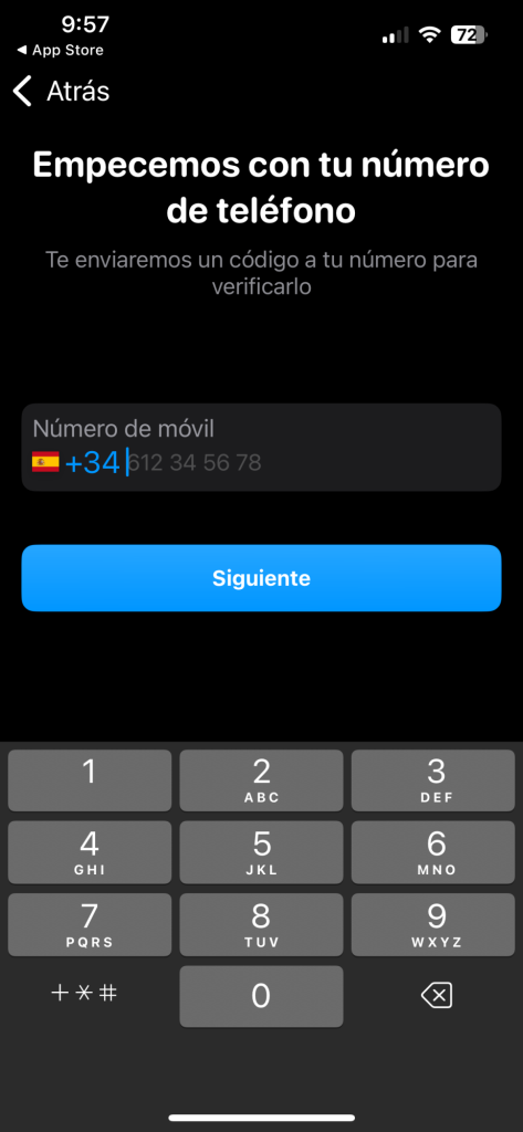 Pantalla de bunq Free pidiendo el número de teléfono para crear la cuenta