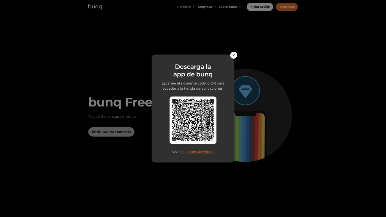 Código QR para descargar la aplicación de bunq Free en el móvil