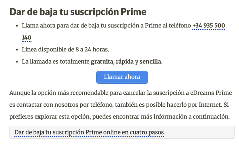 como dar de baja edreams prime