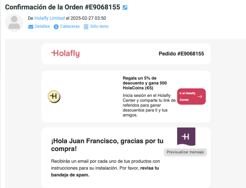 Confirmación de compra eSIM Asia Holafly