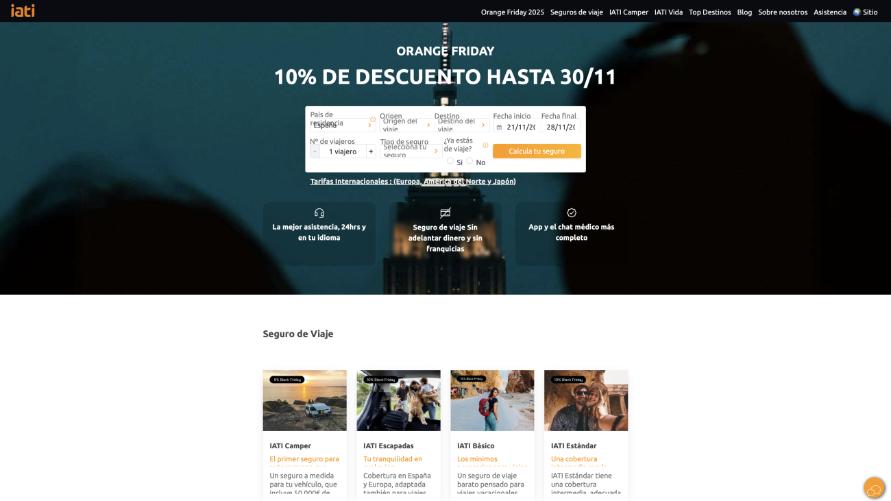 Página inicial del descuento IATI Black Friday 2025 con 10% antes de añadir el 5% extra