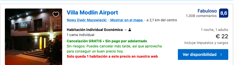 hoteles cerca aeropuerto varsovia modlin