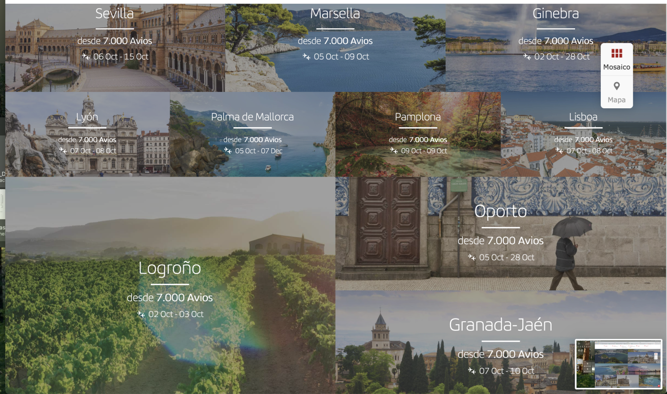 ¿Cuántos Avios necesito para volar con Iberia Card? Destinos desde 7.000 Avios como Lisboa, Sevilla, Lyon, Oporto o Granada.