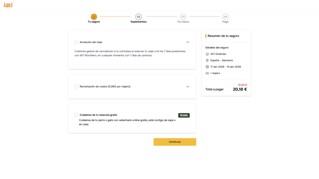 pagina de pago iati con ahorro ya aplicado